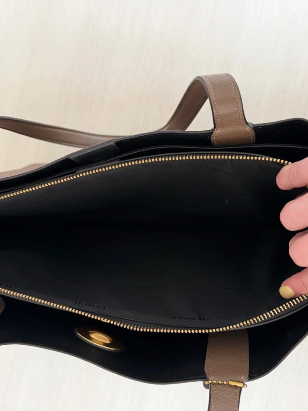 Coach Brown Pebbled Leather Tote with Gold Accent - Picture 4 of 7